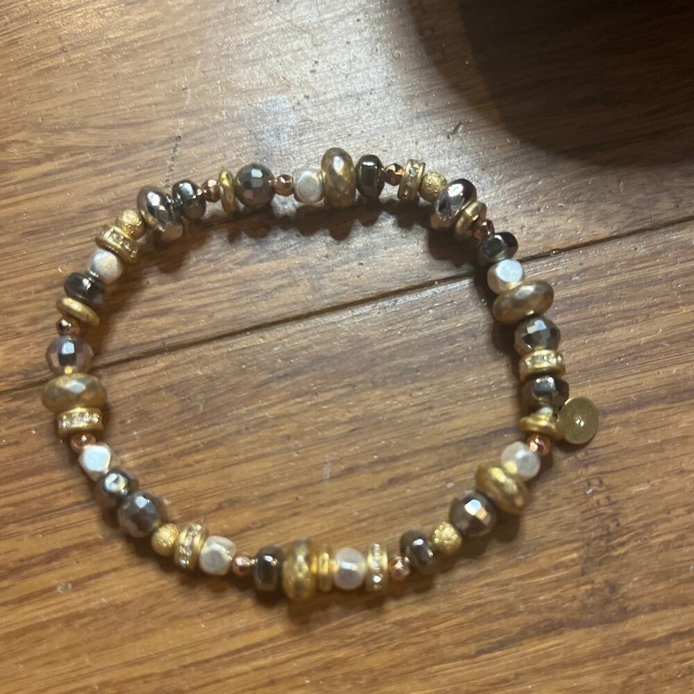 Stella & Dot Moxie / Ulani Beaded Stretch Bracelet Autumn Jasper Gold Tone Boho